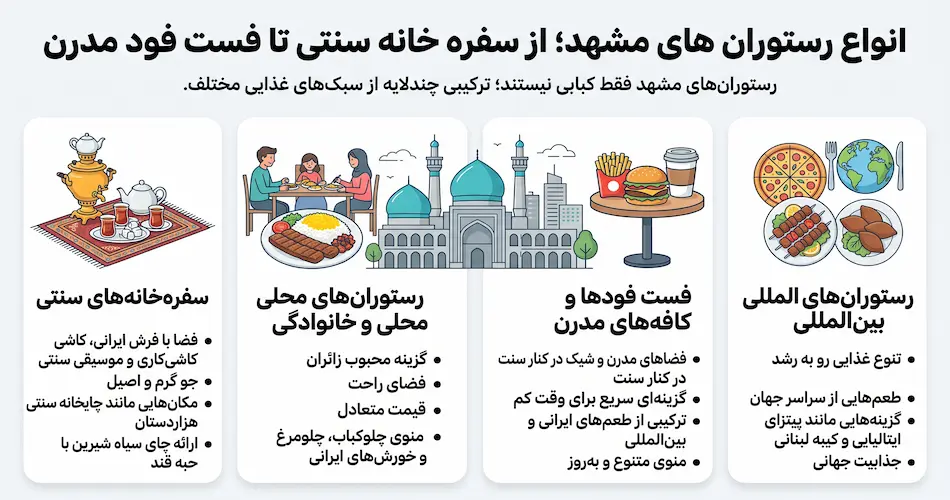 انواع رستوران های مشهد؛ از سفره خانه سنتی تا فست فود مدرن